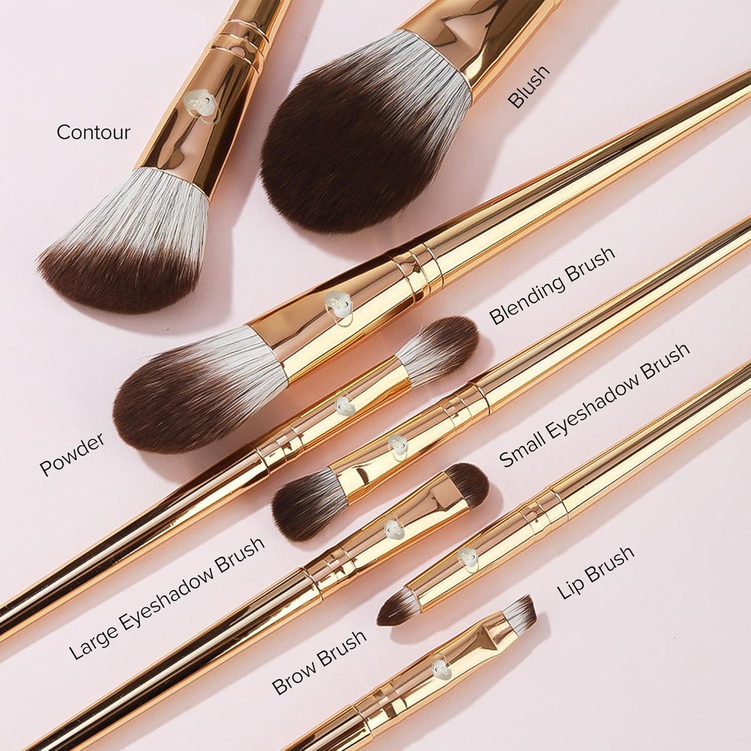Delbar Gold Makeup Brushes by  | 8Pc Full Face Makeup Brush Set with Travel Bag | Professional Make up Brushes | Cruelty Free, Natural Hair-Like Bristles