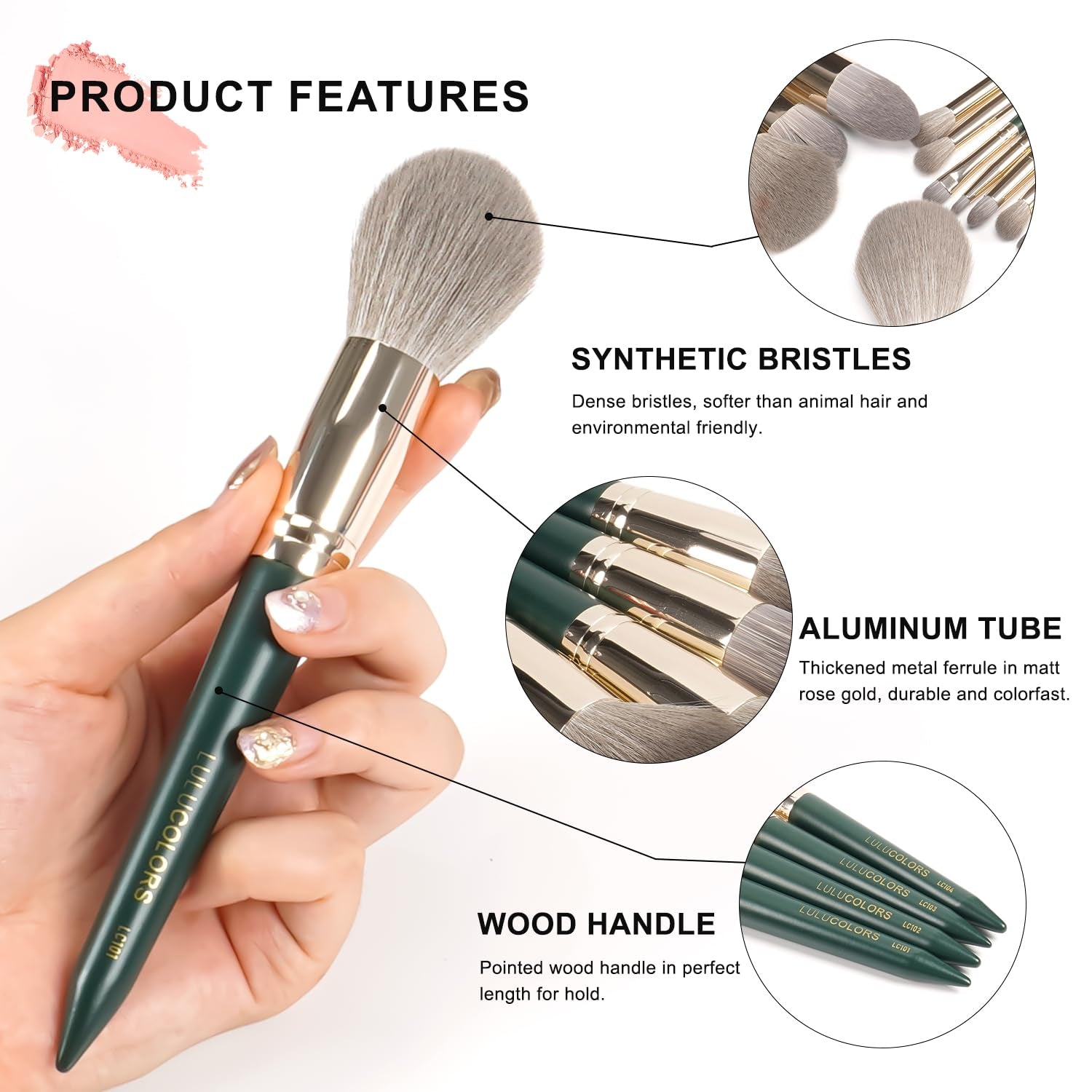 18-Piece Makeup Brush Set with Holder Case – Complete Makeup Brush Collection for Flawless Makeup Application -Soft Bristles (Green)