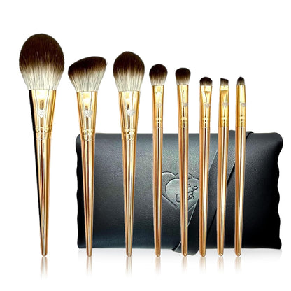 Delbar Gold Makeup Brushes by  | 8Pc Full Face Makeup Brush Set with Travel Bag | Professional Make up Brushes | Cruelty Free, Natural Hair-Like Bristles