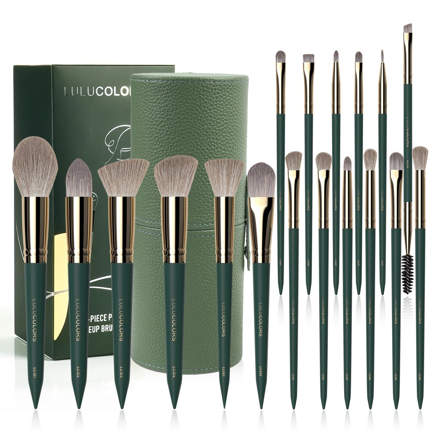 18-Piece Makeup Brush Set with Holder Case – Complete Makeup Brush Collection for Flawless Makeup Application -Soft Bristles (Green)