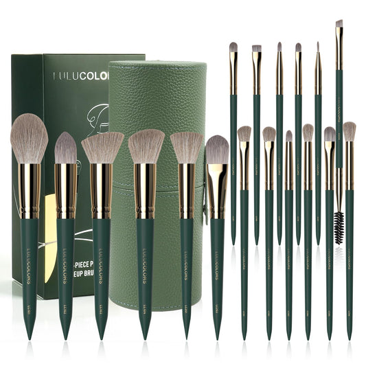 18-Piece Makeup Brush Set with Holder Case – Complete Makeup Brush Collection for Flawless Makeup Application -Soft Bristles (Green)
