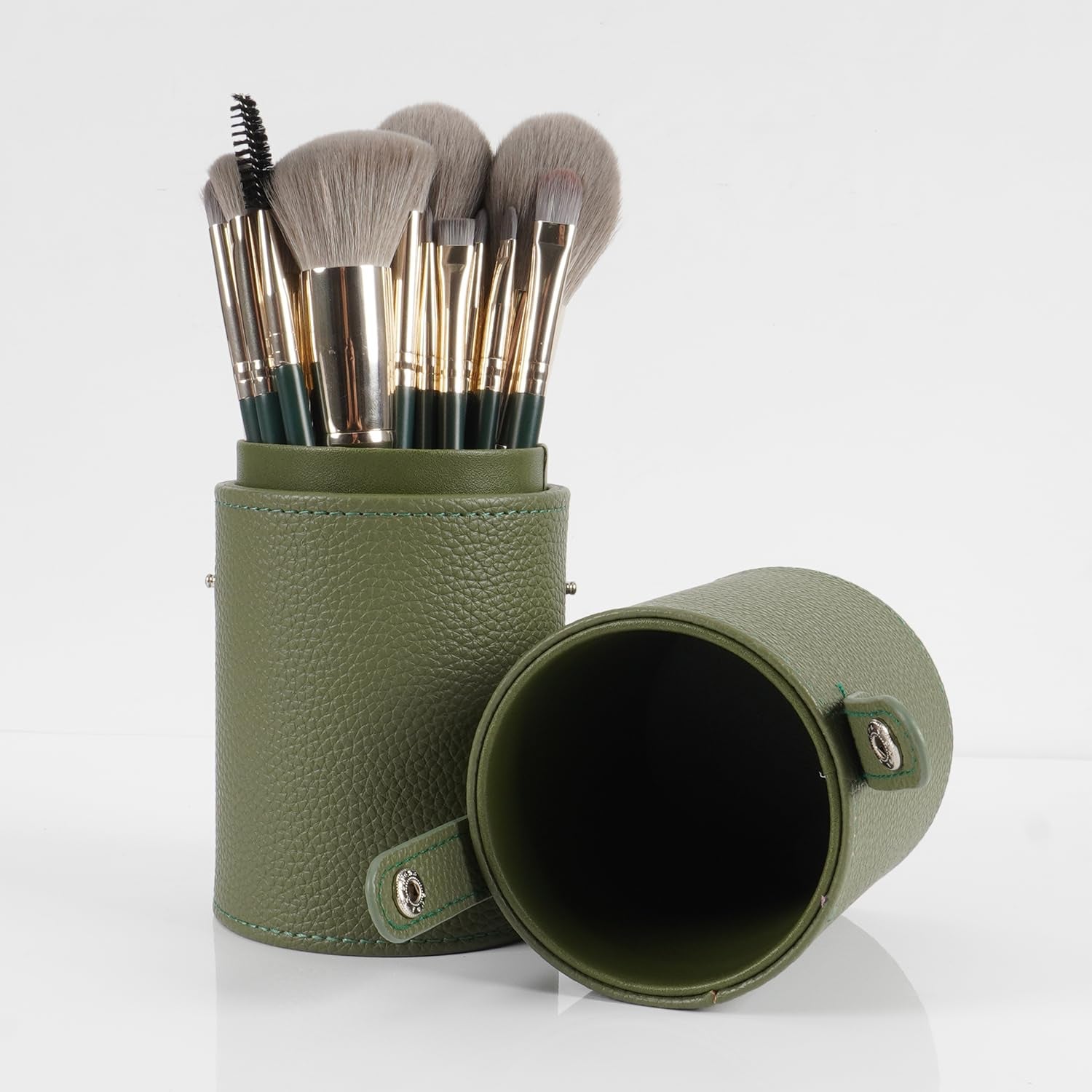 18-Piece Makeup Brush Set with Holder Case – Complete Makeup Brush Collection for Flawless Makeup Application -Soft Bristles (Green)